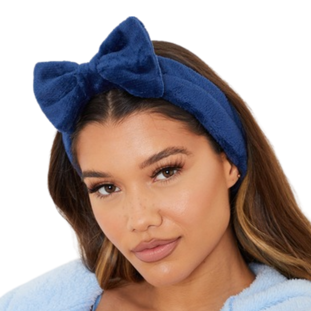 Kandi Trends Fluffy Bow Headband Navy