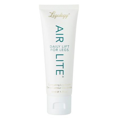 An image of a white tube of cream. It has green text reading "Air Lite Daily Lift For Legs" and a gold logo reading "Legology".